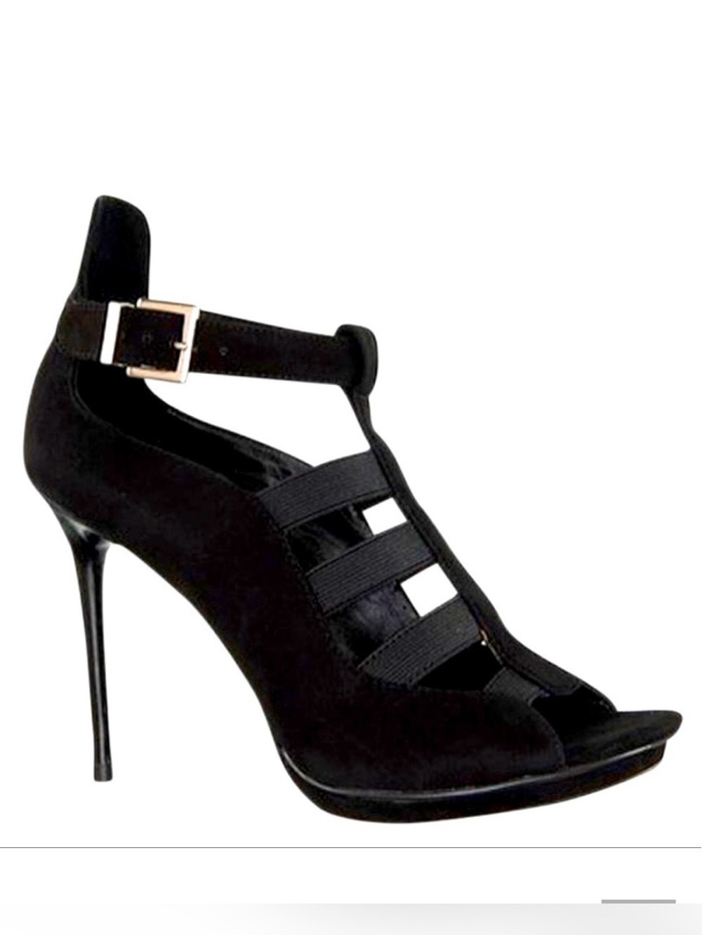 Donald J Pliner Black Suede Stiletto Heel Elastic Caged Sandals Size 10